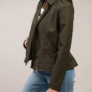 Olive green Baccini began leather moto jacket